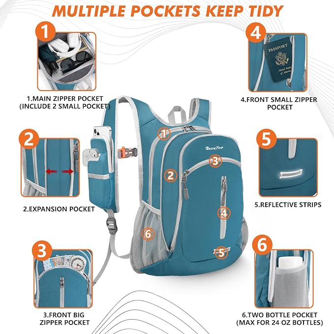 Seektop Small Hiking Backpack Expandable 12L-15L, Lightweight Packable - Image 6