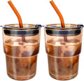 2 PCS Iced Coffee Cups with Lids, 15Oz/450ml Glass Cups With Lids and Straws by WelcomeToColnic