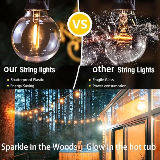 Lampat String Lights, LED 100 Light Bulbs, 100Ft G40 Globe String Lights - Image 5