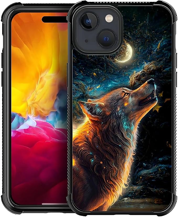 for iPhone 15 Case, Star Cave Hungry Wolf Pattern Graphic Design Girl Boy Soft by FKBRCL4U