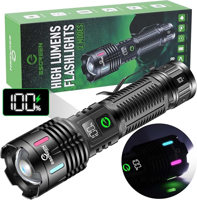 Esgreen Rechargeable Flashlights High Lumens 100000 Single 2 Modes, Super by Esgreen