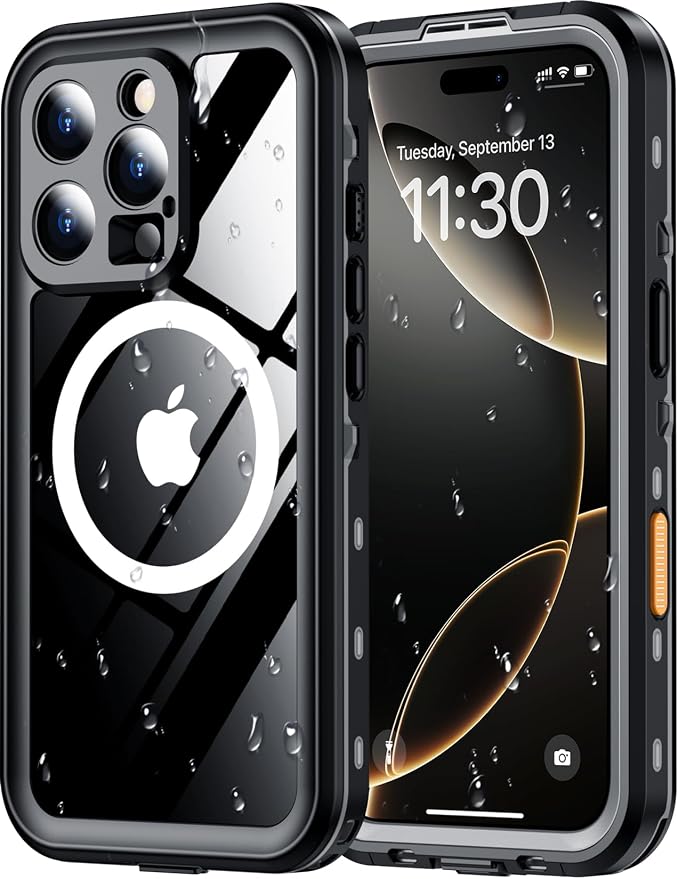 Red2Fire for iPhone 16 Pro Case Waterproof, Phone Case 6.3" Black/Clear by Red2Fire