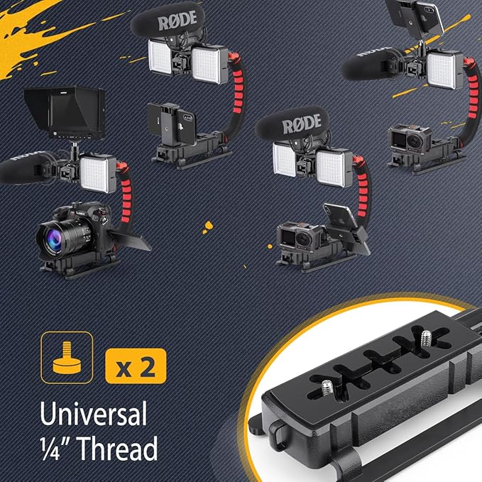 Zeadio Camera Smartphone Handheld Stabilizer, Triple Cold-Shoe Handle Grip - Image 6