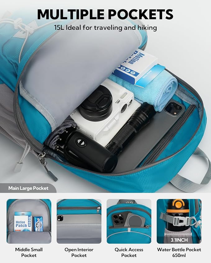 WATERFLY Small Lightweight Packable Backpack: 15L Mini Ultra Light Foldable - Image 5