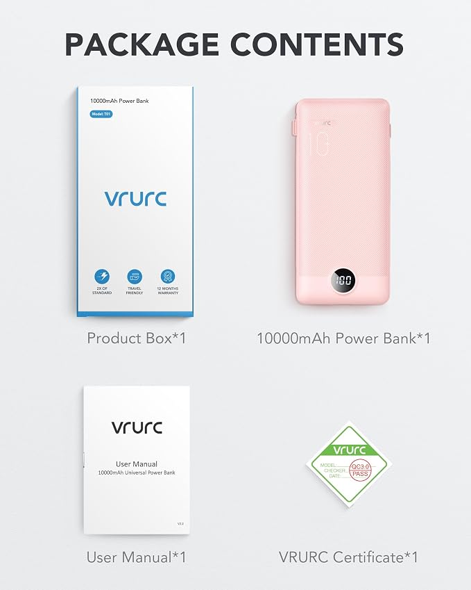 VRURC Portable Charger Built-in Cables and AC Wall Plug, USB C Power Bank - Image 8