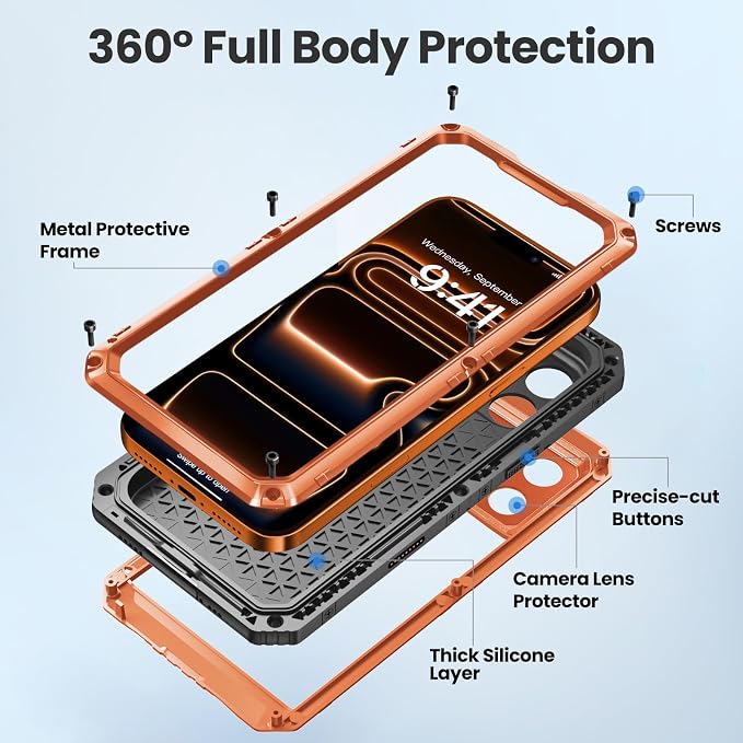 Mitywah Waterproof Case for iPhone 17 Pro, Rugged Metal Case - Image 5