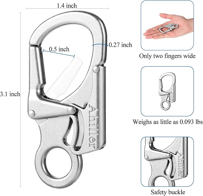 Ahiller Carabiner Clip, Double Anti-Misopening Locking Design, Key Ring Clip - Image 3