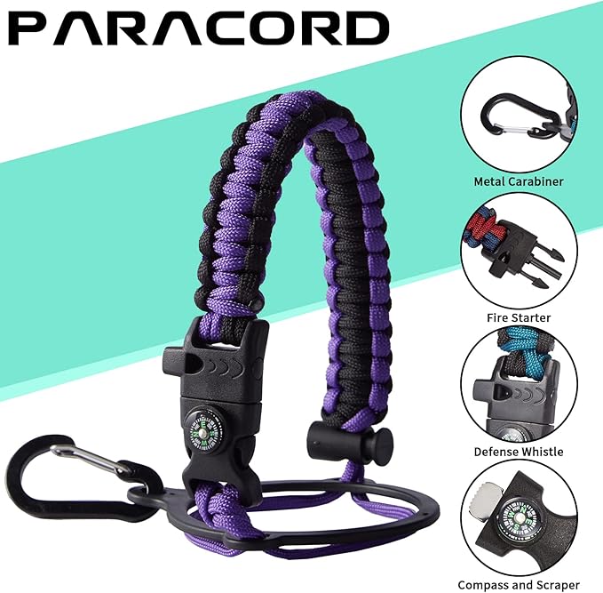 32 oz Water Bottles with Straw & Spout Lid, Paracord Handle & Strap, Double - Image 6