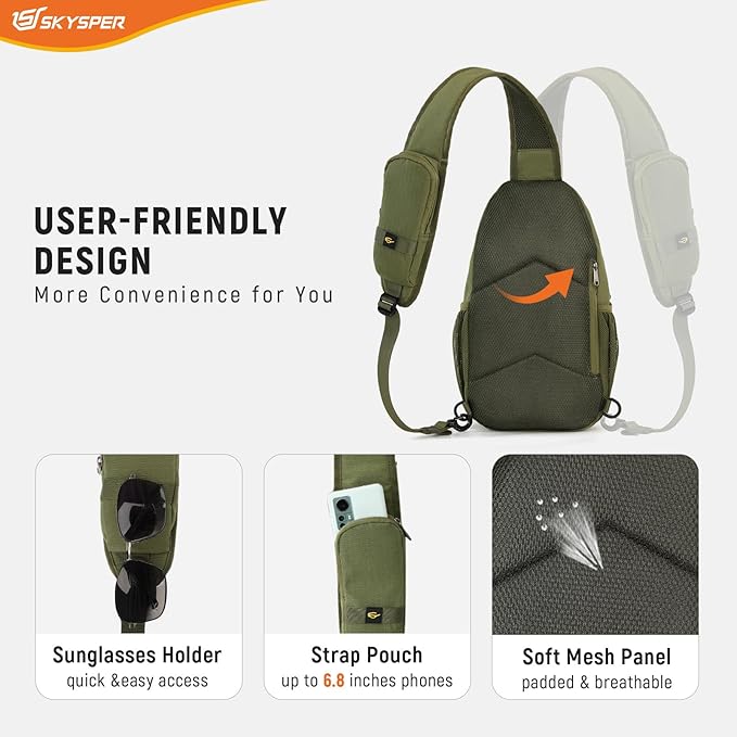 SKYSPER Sling Bag RFID Cross Body Bag Recycled Crossbody Backpack Travel Daypack - Image 6