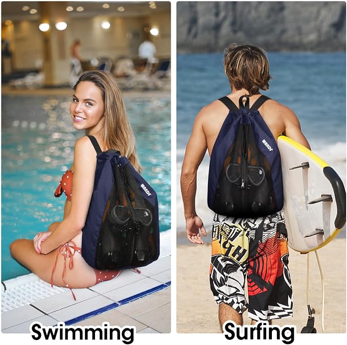 WANDF Swim Bag Mesh Drawstring Backpack Beach Backpack - Image 7