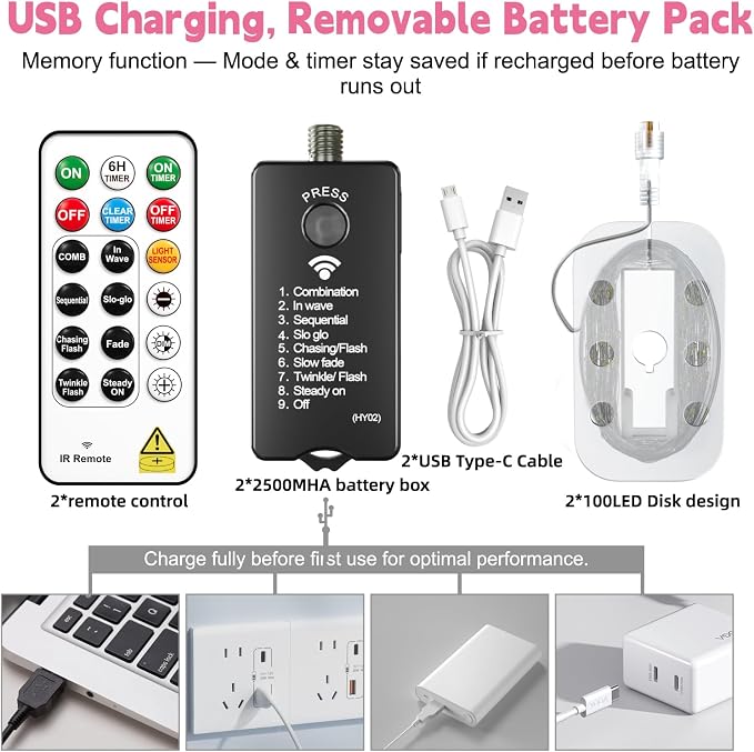 HXWEIYE Rechargeable Fairy Lights - Image 6