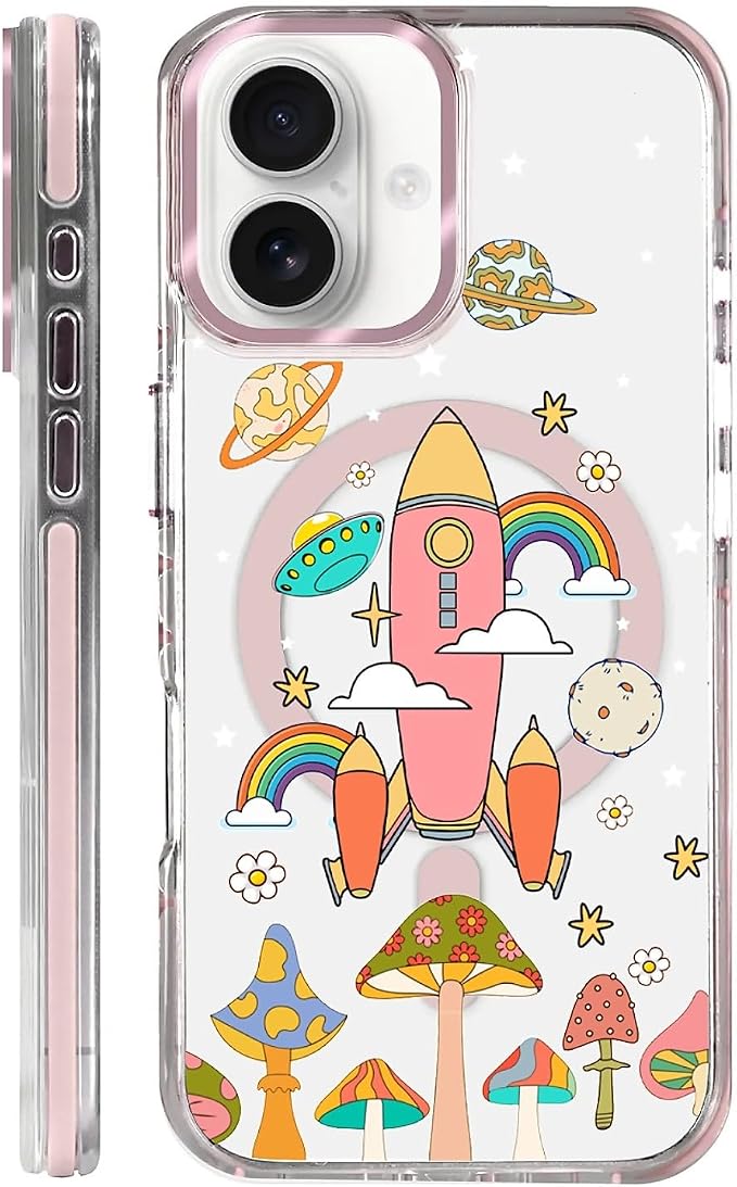 Case for iPhone 16, Spaceship Mushroom Phone Case Design，for Women Girls by Toulas