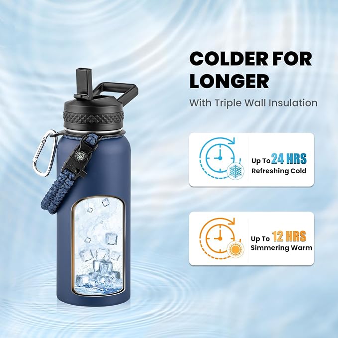 RAYMYLO Insulated Water Bottle 32 oz, Triple Wall Vacuum Stainless Steel - Image 2