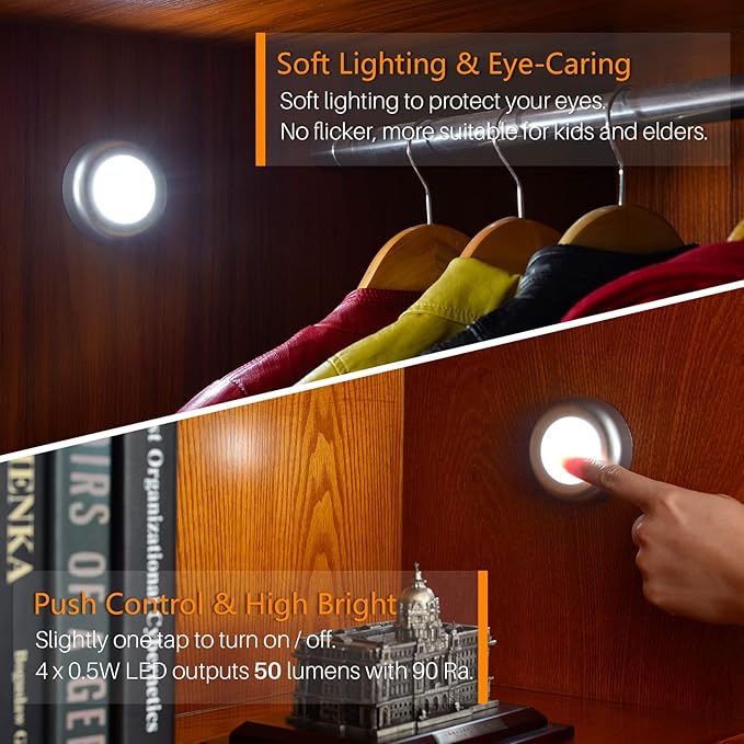 STAR-SPANGLED 5 Pack 2.8” Push Tap Lights, Stick on Touch Puck Lights AAA - Image 2