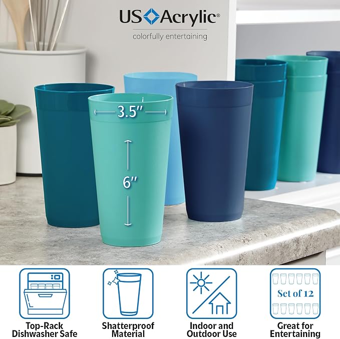 US Acrylic Newport 20 ounce Unbreakable Plastic Stackable Water Tumblers in 4 - Image 3