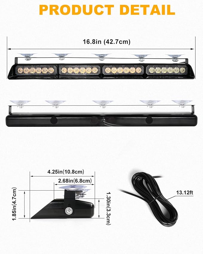 HLauto 6Z4J Emergency Dash Strobe Lights: 2x16.8 inch Amber White Safety Lights - Image 8