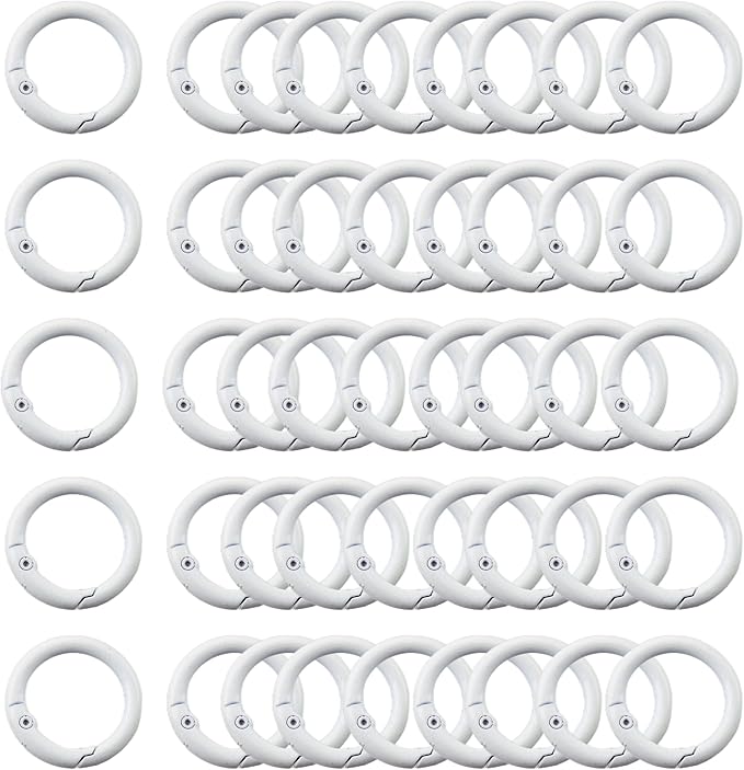 Carabiner Clip 48Pcs White Metal Key Ring Clip Circle Keychain Rings Bulk by KJMLDIY
