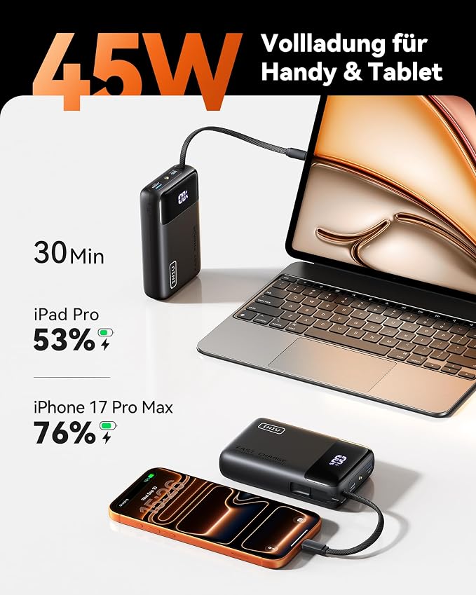 INIU 20000mAh Power Bank, Small Portable Charger, 45W PD Fast Charging Battery - Image 2