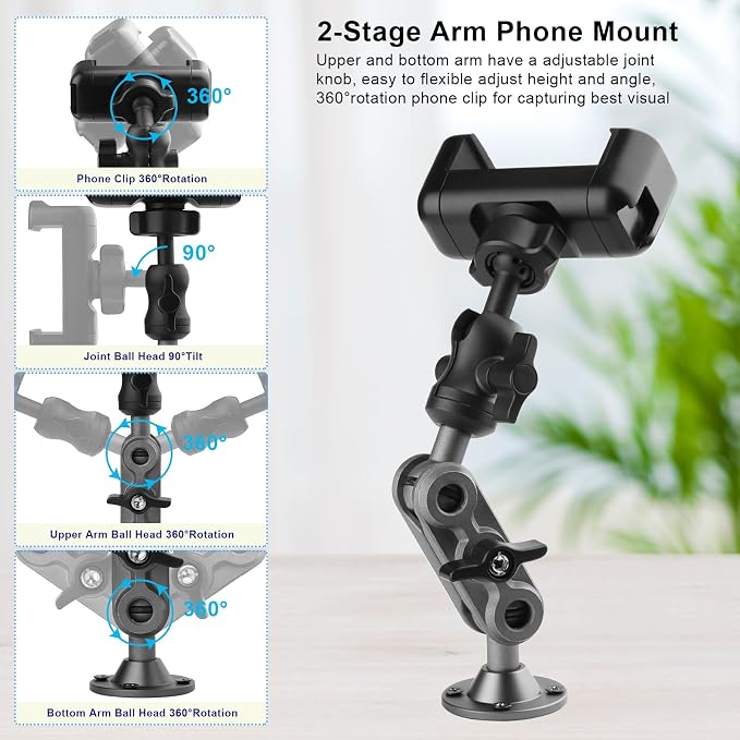 Wall Mount Phone Holder Drilling Base Heavy Duty iPhone Stand, 360° Adjustable - Image 5