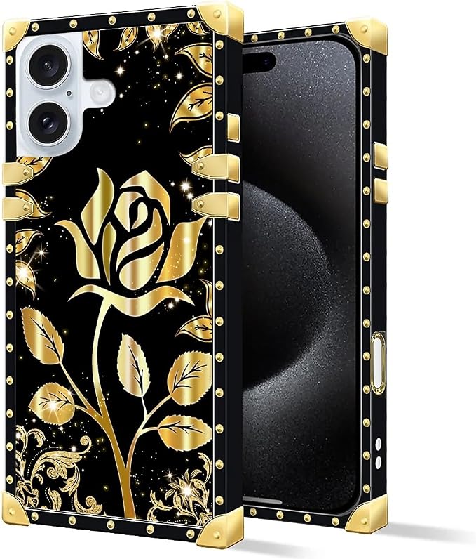 Compatible with iPhone 16 Case, Shine Gold Rose Luxury Golden Decoration - Image 2