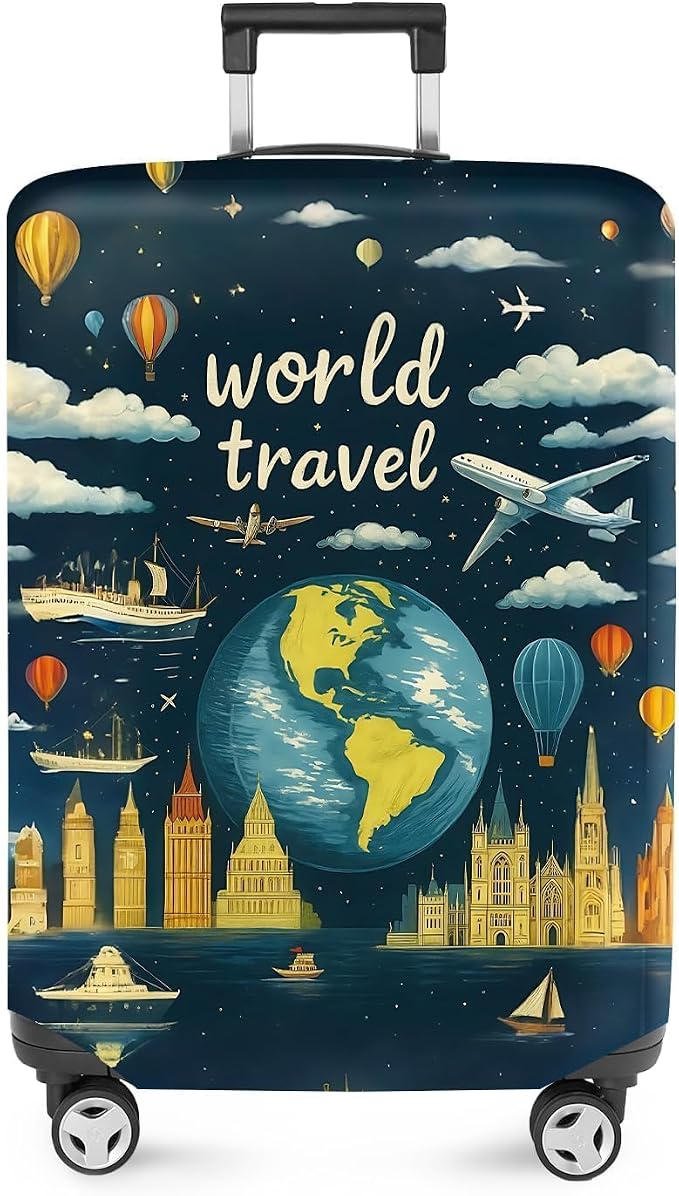 ANNA QUEEN World Travel Luggage Cover, Adventure Theme Suitcase Protector by ANNAQUEEN