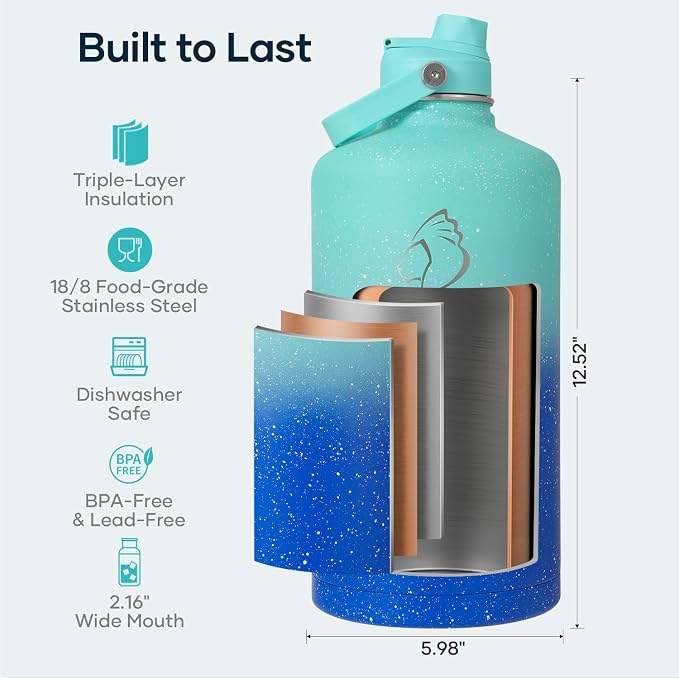 BUZIO 1 Gallon Water Jug with Straw Lid, 128oz Water Bottle Stainless Steel - Image 4
