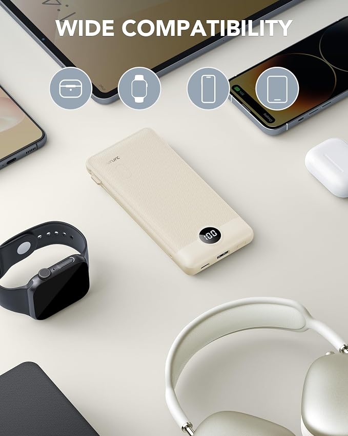 Portable Charger Built-in Cables and AC Wall Plug, USB C Power Bank 10000mAh - Image 7