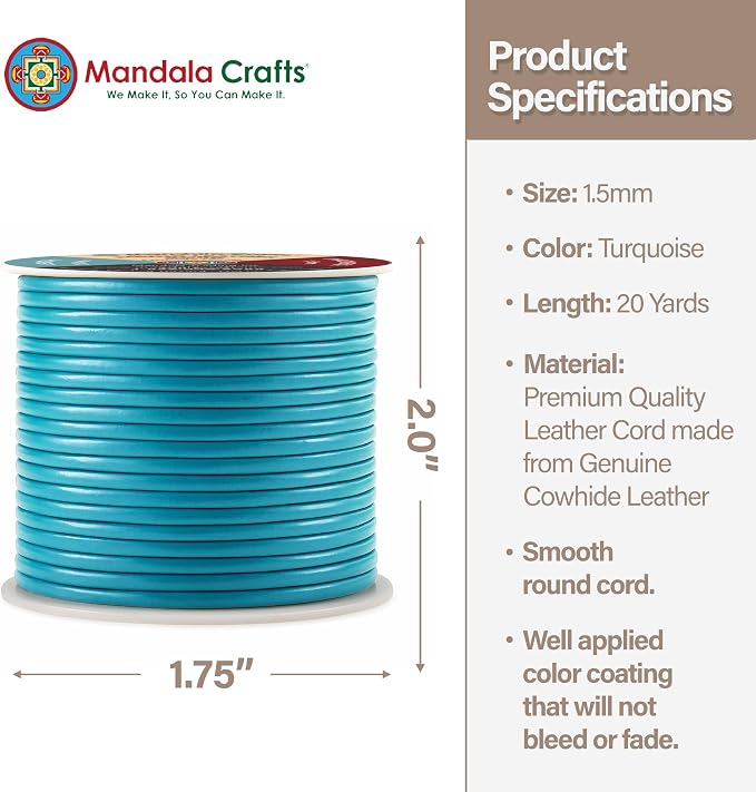 Mandala Crafts Round Genuine Turquoise Leather Cord - Image 4