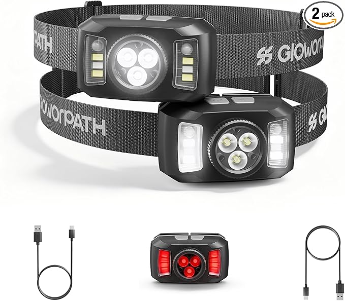 Upgraded Headlamp Rechargeable, Ultra Bright Headlight Flashlight by GloworPath