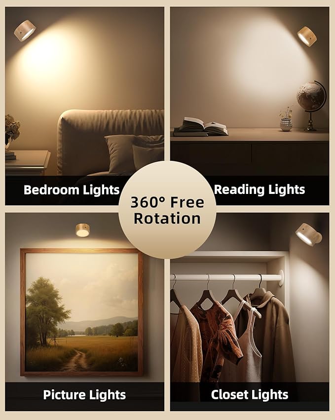 LED Wall Mounted Lights, 2 Pack Rechargeable Wall Sconce Lamps, 3 Color Temps & - Image 4