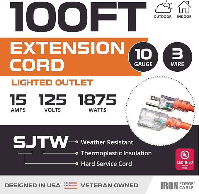 Iron Forge Cable Lighted Outdoor Extension Cord 100 Ft - Image 2