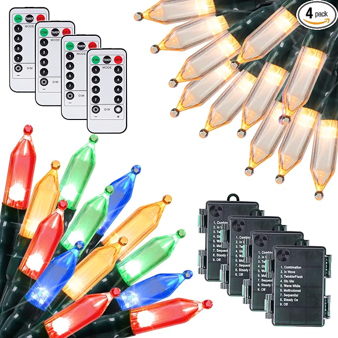 Christmas Mini String Lights Outdoor 4 Pack 17.7 Feet 50 Led 8 Modes Battery by Brightown