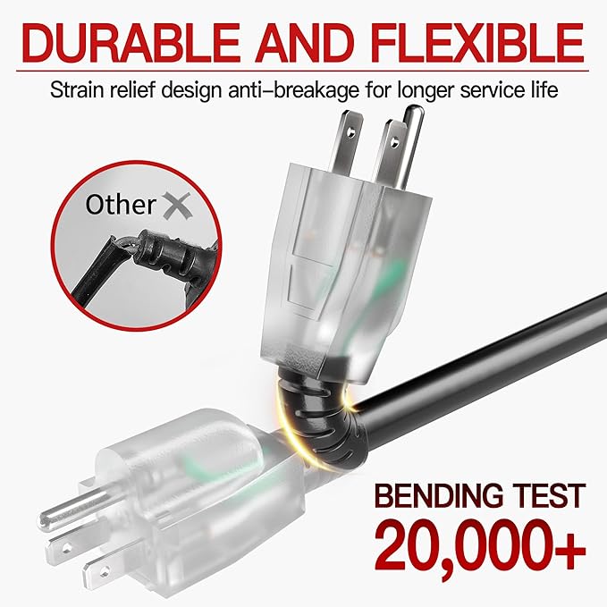 15 FT 12 Gauge Extension Cord Outdoor, Heavy Duty Weatherproof & Flame - Image 4