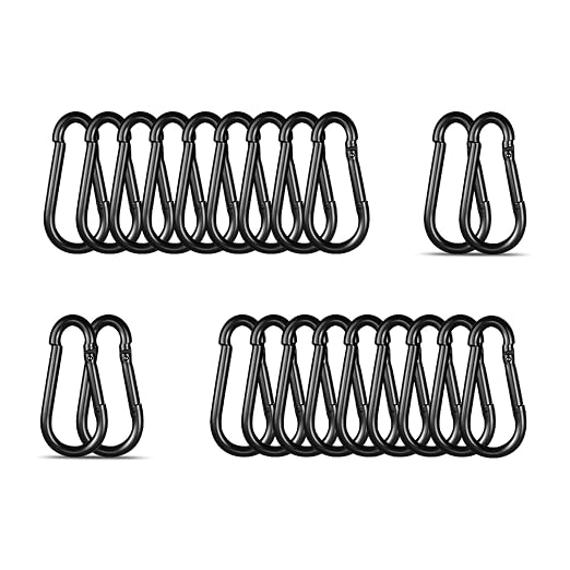 Black Carabiner, Heavy Duty Galvanized Steel Spring Snap Hook Carabiner Clips by High-PQ