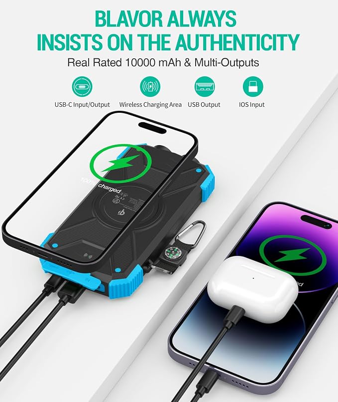 BLAVOR Solar Power Bank 10, Portable Wireless Charger, 20W Fast Charging - Image 5
