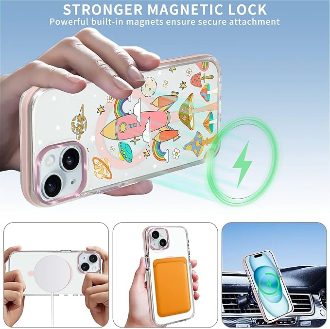 Case for iPhone 14 Plus/15 Plus, Spaceship Mushroom Phone Case Design，for Women - Image 3