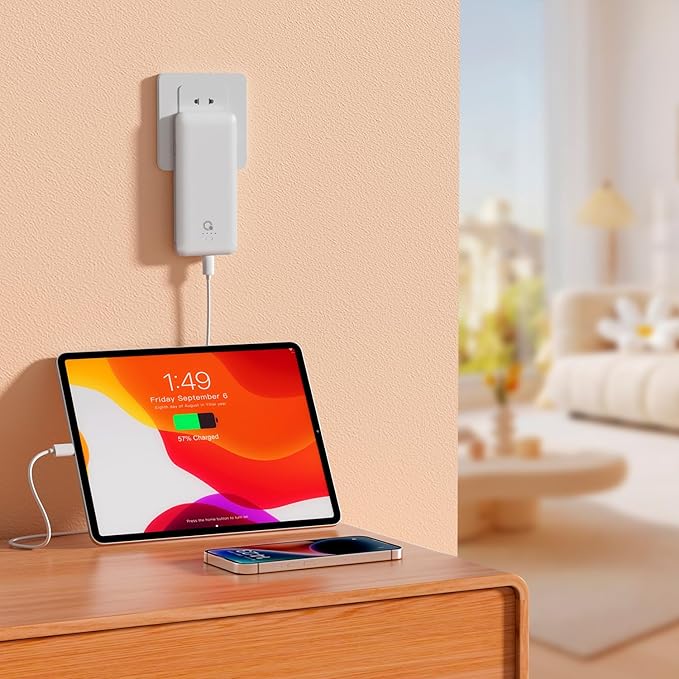 Brand Q Portable Charger with Built-in Cables and AC Wall Plug, Slim USB C - Image 6