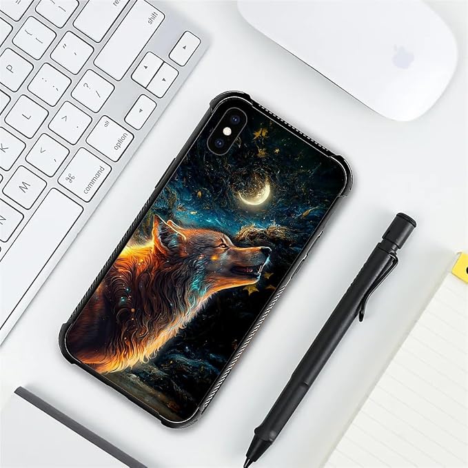 for iPhone X/Xs Case, Star Cave Hungry Wolf Pattern Graphic Design Girl Boy - Image 5