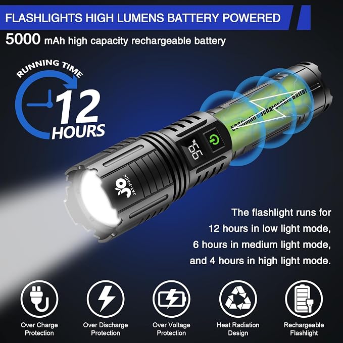 JAY-PARK Rechargeable Flashlights 10000 Lumen, LED Flashlight - Image 6