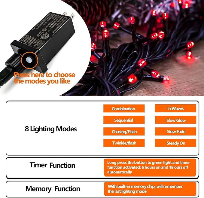 Upgraded 75.8 FT 200 LED Red Christmas Lights Outdoor Indoor, Memory Function & - Image 7