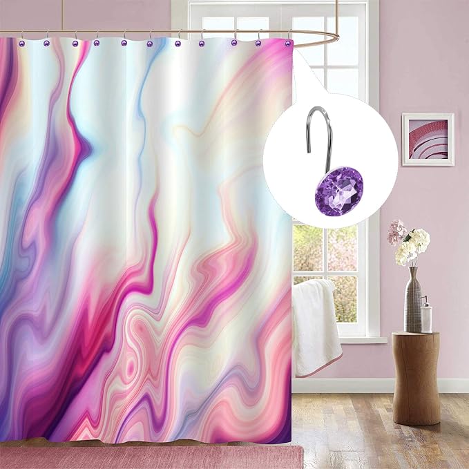 MitoVilla Purple Shower Curtain Hooks Rings, Metal Shower Hooks - Image 2