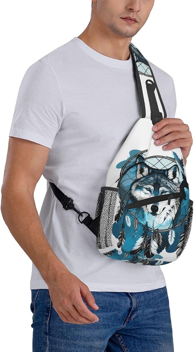 Native Wolf And Deam Catcher Sling Bag - Image 8