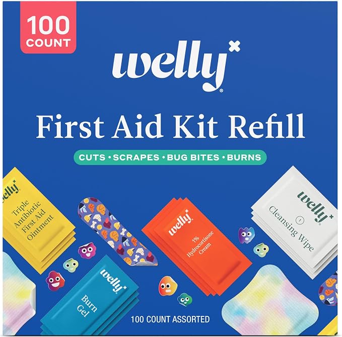 Welly First Aid Kit Refill Carton | Includes Individual Bandages, Cleansing by Welly
