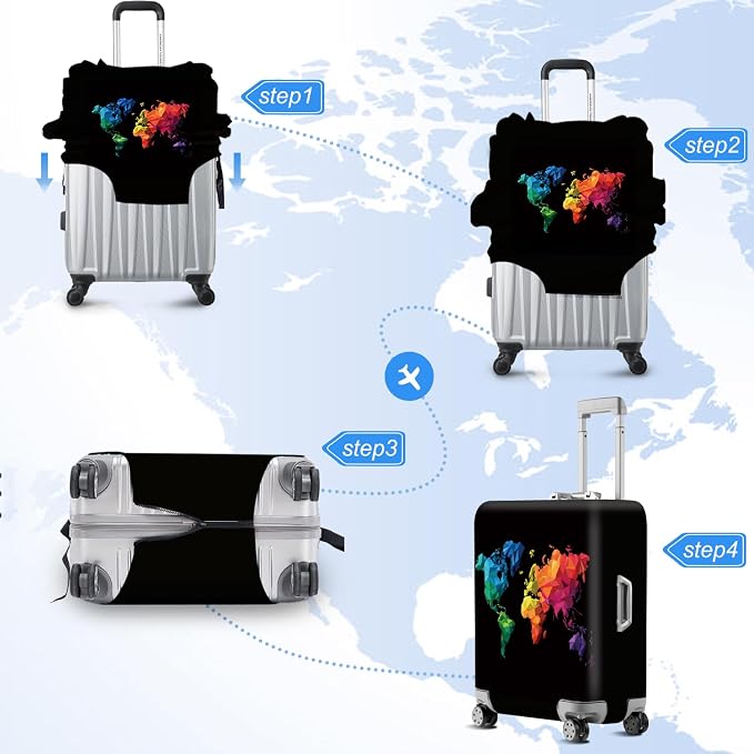 ANNA QUEEN Geometric World Map Travel Luggage Cover -Stretchable Airplane - Image 6