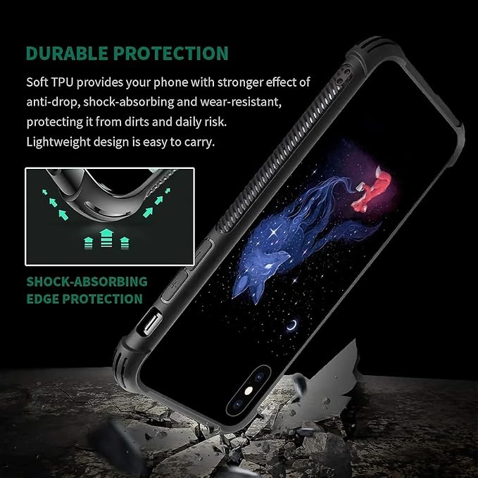 for iPhone Xs Max Case, Galaxy Fox Wolf Pattern Graphic Design Girl Boy Soft - Image 4