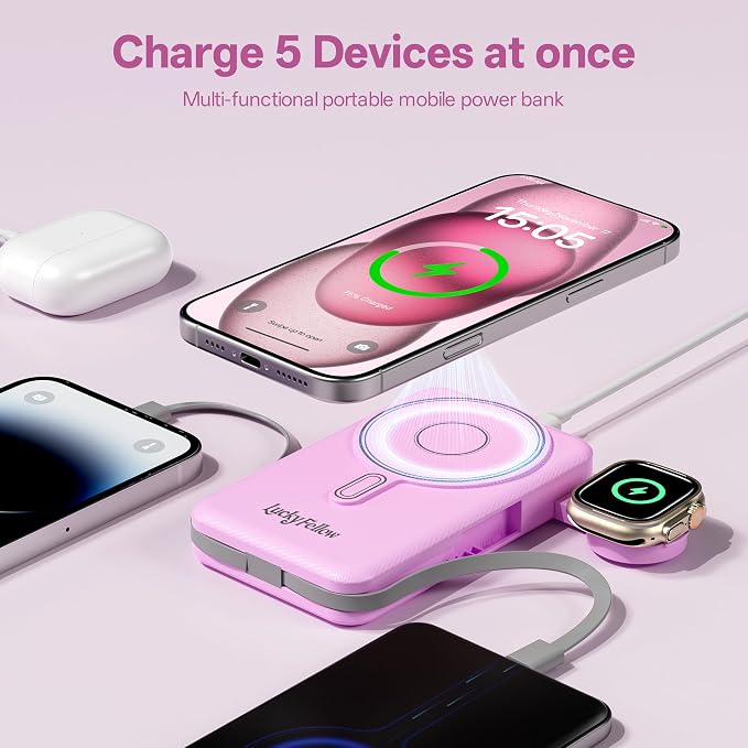 Magnetic Portable Charger Built-in Cables, 10000mAh Fast Charging Wireless - Image 7