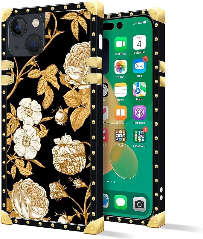 Compatible with iPhone 14 Case, Blooming Rose Golden Flower Luxury Golden - Image 2