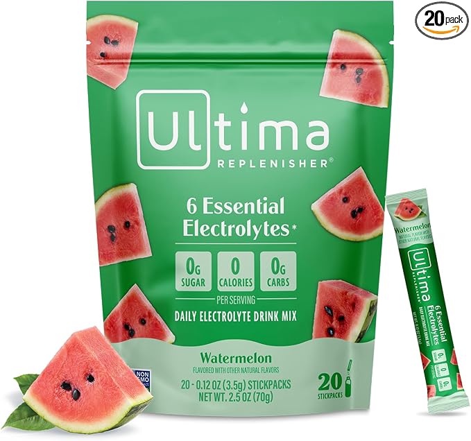 Ultima Replenisher Daily Electrolyte Powder – Watermelon, 20 Stickpacks – Zero by UltimaReplenisher