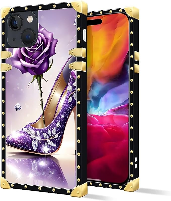Compatible with iPhone 15 Case, High Heeled Purple Diamond Rose Luxury Golden - Image 2