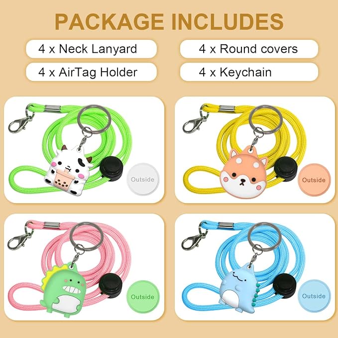 4-Pack Cute Case for AirTag 2/1 Necklace Design, Waterproof Air Tag Necklace - Image 7